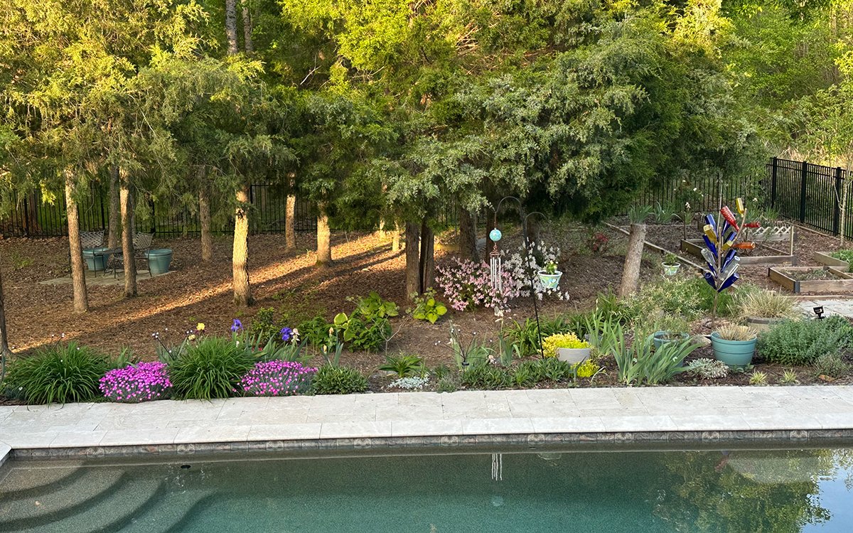 garden border along in-ground pool